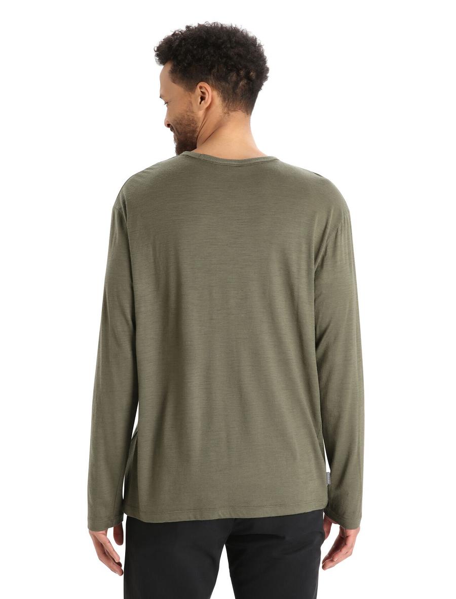 Loden Men's Icebreaker Merino Granary Pocket T-Shirt Long Sleeve | USA 1238MQZA